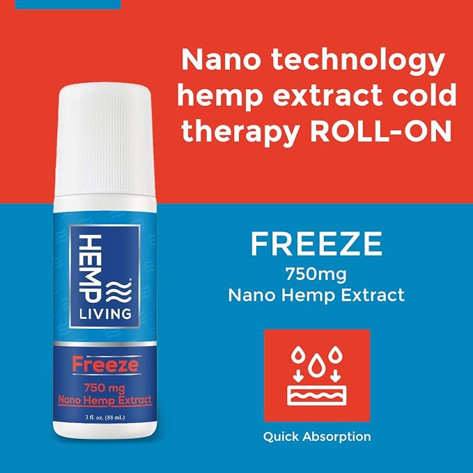 Freeze Nano Hemp Extract Roll On, Cold Therapy, Roll On for Muscles and Joint Strain, 3 oz Roll on Bottle (750 mg)
