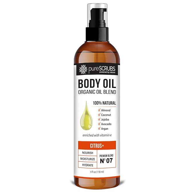pureSCRUBS Ultra Moisturizing Citrus Body Oil for Dry Skin, Lightweight Full Body Moisturizer for Soft, Silky Skin, Massage & Cuticle Oil, Vitamin E Enriched, 4 oz