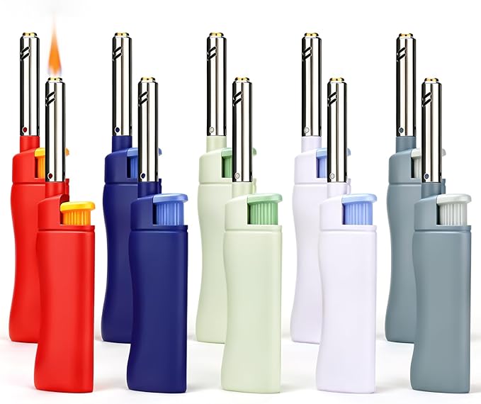 MK Lighter Candle Lighters, Windproof Flame, Ideal for Candle, BBQ, Camping, Outdoor, Butane Refillable, Multipurpose Lighters (NBR-10PC)