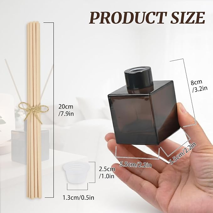 100ml 2pcs Reed Diffuser Bottles,Fragrance Diffuser Empty Bottle with 20pcs Reed Sticks for Home Fragrance Accessories and Women Gift Room,Home,Bathroom Decor