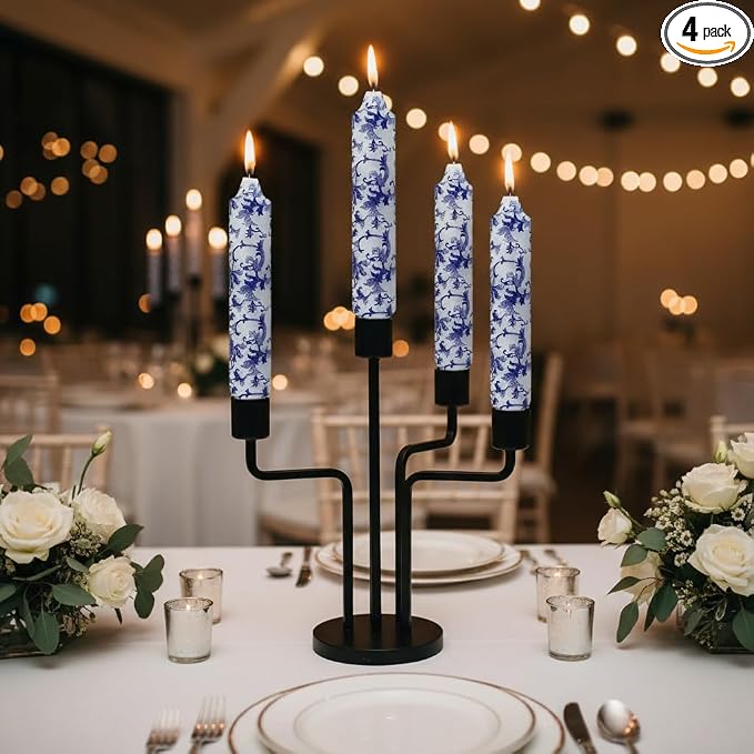 7 Inch Blue and White Short Taper Candles Hand Poured Unscented Smokeless Clean Burning Chinoiserie Taper Candles for Wedding Dinner Home Meditation Morning Coffee Ritual Breakfast Table Everyday