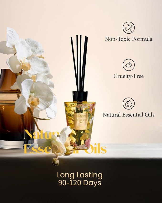 M&SENSE Orange Goji Reed Diffuser Set - 8.79fl oz Home Fragrance Non-Toxic Essential Oil Diffuser with Sticks, Air Freshner Gifts for Family Friends with Long Lasting Fragrance