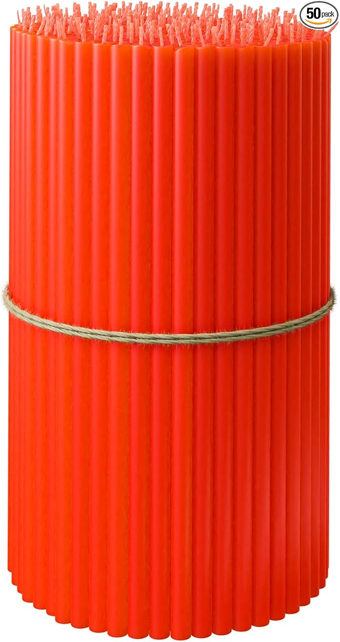 BlueBee Pure Beeswax Candles Bulk for Home - 50pcs Tall Thin Taper Candles, Honey Scent, Smokeless, Long-Burn, All Natural for Church Prayer, Hanukkah, Birthday Cake