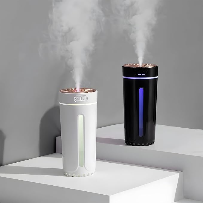 Car Diffuser Humidifier with Essential Oil Diffuser - Portable Silent USB Mini Air Humidifier with LED Light, Air Freshener Aromatherapy Mist Maker for Car Travel Office Home Bedroom (White)
