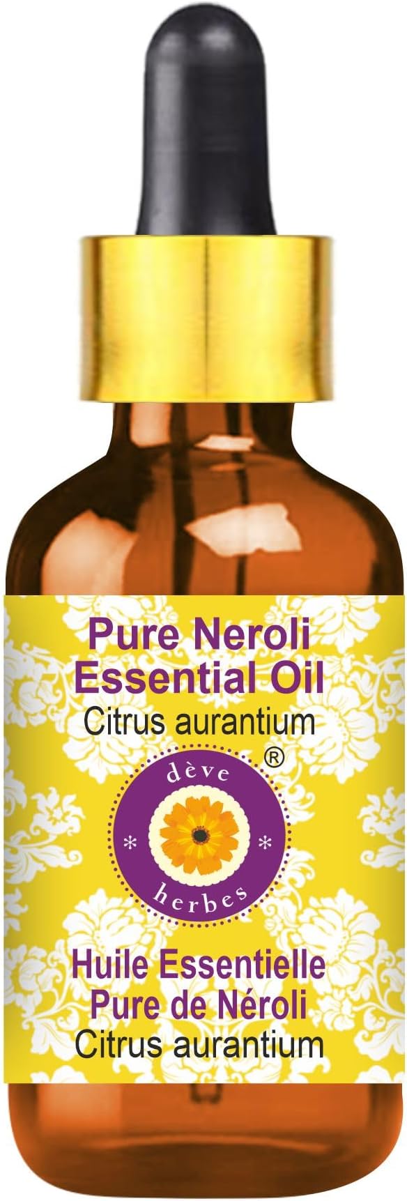 dève herbes Neroli Essential Oil (Citrus aurantium) with Glass Dropper | Pure | Non-Sticky | Non-Greasy | Lightweight | Men & Women | All Skin Types | Steam Distilled 15ml (0.5 oz)