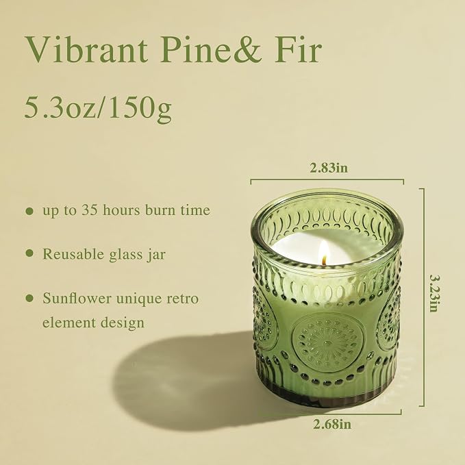 DARJEN Pine& Fir Candles for Home- 5.3oz 35H Natural Soy Wax Aromatherapy Jar Candle with Strong Scent, Decorative Aesthetic Candles for Odor Elimination, Living Room, Kitchen, Luxury Gift