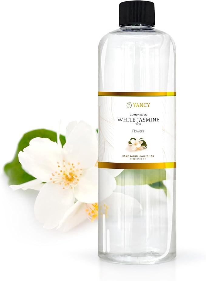 YANCY White Jasmine Luxury Collection Fragrance Oil (16 oz), Delicate Floral Aroma, Ideal for Diffusers, Oil Burners & Aroma Lamps, Elegant Scent for a Peaceful Mood