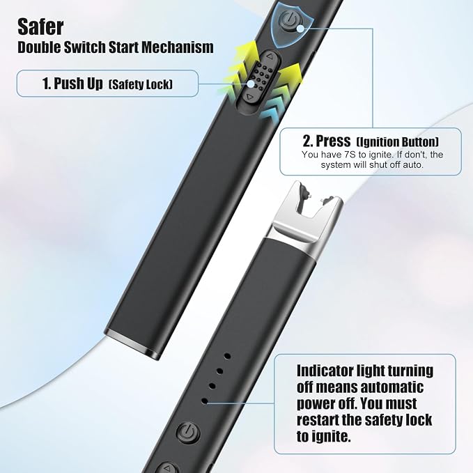 LcFun 2 Pack Candle Lighter Electric USB Rechargeable Plasma Arc Lighter with Safety Lock, Windproof Flameless Long Lighters for Candle, Grill, BBQ, Camping, Gas Stoves (Black,Blue)