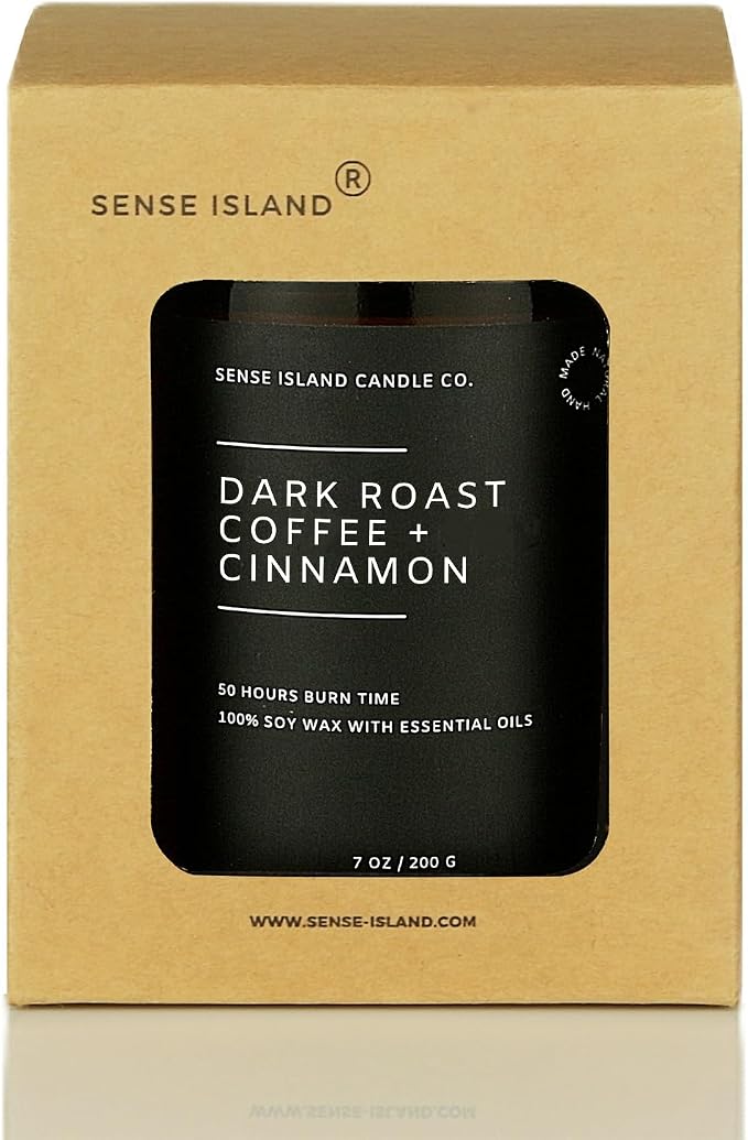 Dark Roast Coffee with Cinnamon Scented Fall Candle | Natural Soy Wax 7 oz, up to 50 Hrs Burn Time Highly Scented House Warming Autumn Gifts