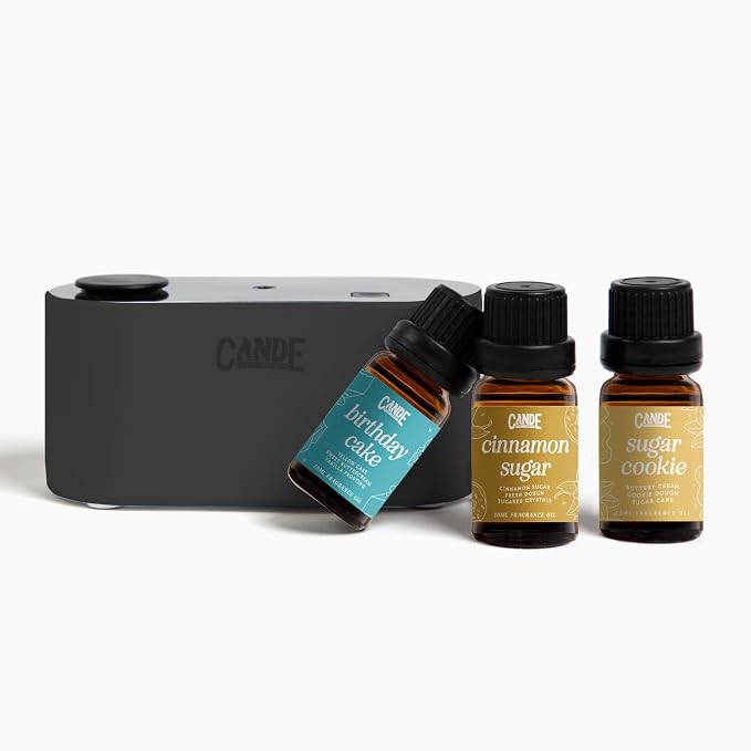 CE CRAFT Waterless Travel Diffuser Gift Set - Rechargeable Diffuser for Aromatherapy - Includes 3 Fragrance Oils - Fragrance Dispenser for Office and Home - Bakery, Black