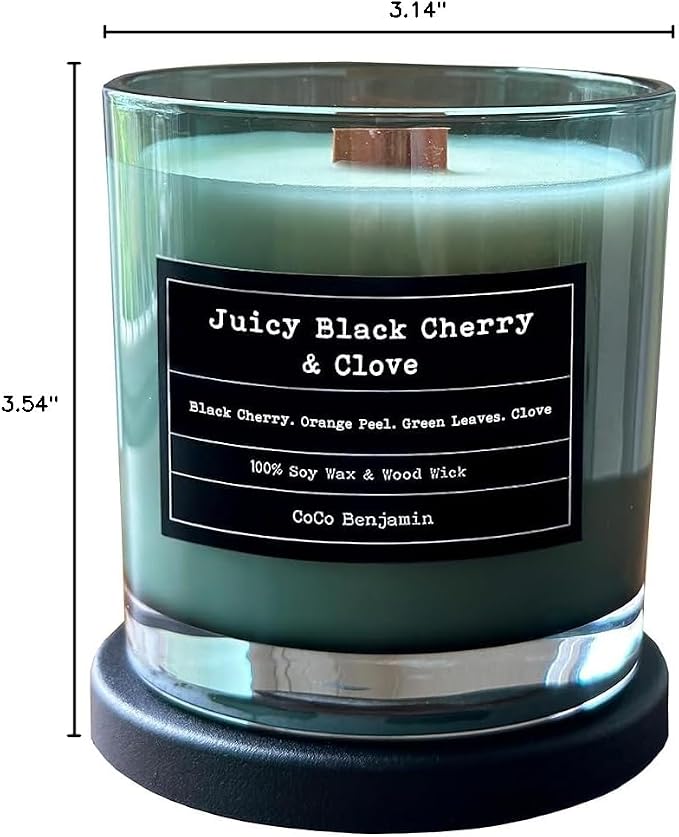 100% Soy, Highly Scented, Hand Poured Soy Candle (Juicy Black Cherry & Clove (Wooden Wick))