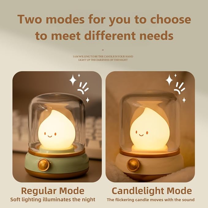 Flameless Kerosene-Style Night Light – Dimmable USB-Rechargeable LED Candle Light with Flicker & Steady Modes, Silicone Flame, Cozy Bedroom, Kids, Travel Lamp (Green)