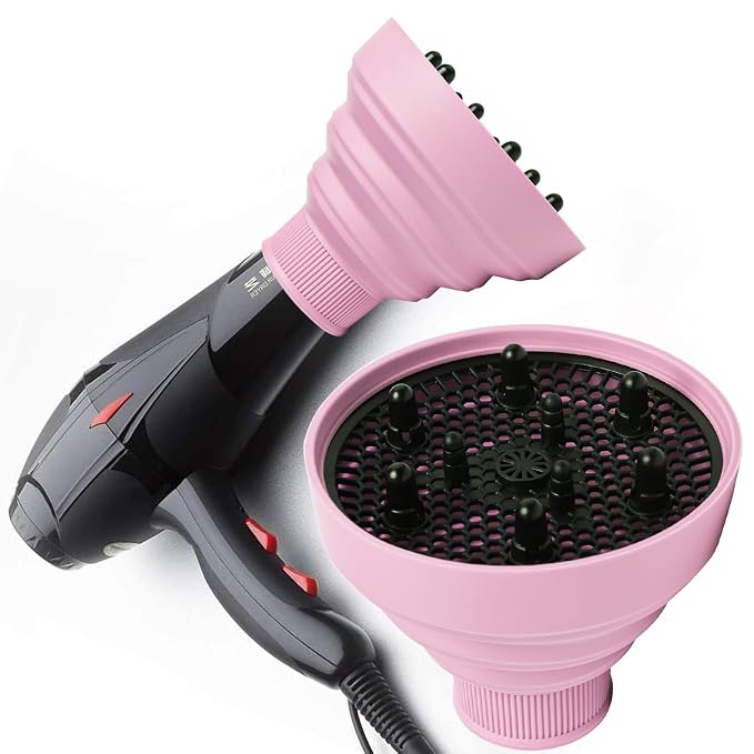 Universal Collapsible Hair Dryer Diffuser Attachment-Foldable Portable Travel and Easy Storage Hair Diffuser Fit Most Hair Dryers with Nozzle Diameter D-1.575Inch to 1.968 Inch (4-5cm)- Pink