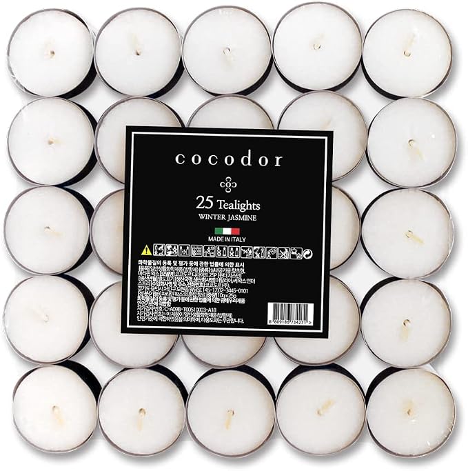 COCODOR Scented Tealight Candles/Winter Jasmine / 25 Pack / 4-5 Hour Extended Burn Time/Made in Italy, Cotton Wick, Scented Home Deco, Fragrance, Mother's Day