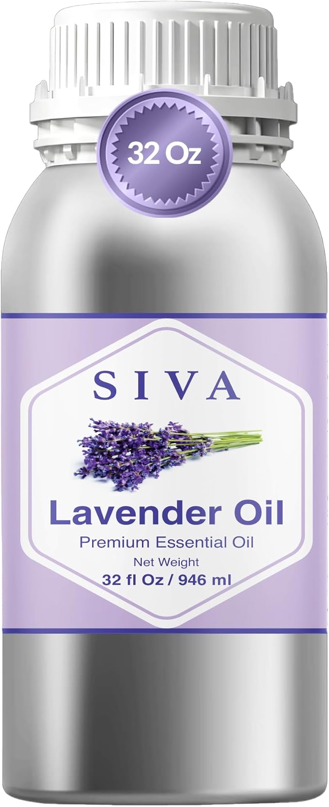 Siva Lavender Essential Oil – 32 Fl Oz – 100% Natural Lavender Oil - for Diffuser, Hair Care, Face, Skin Care, Aromatherapy, Scalp and Body Massage, Soap and Candle Making