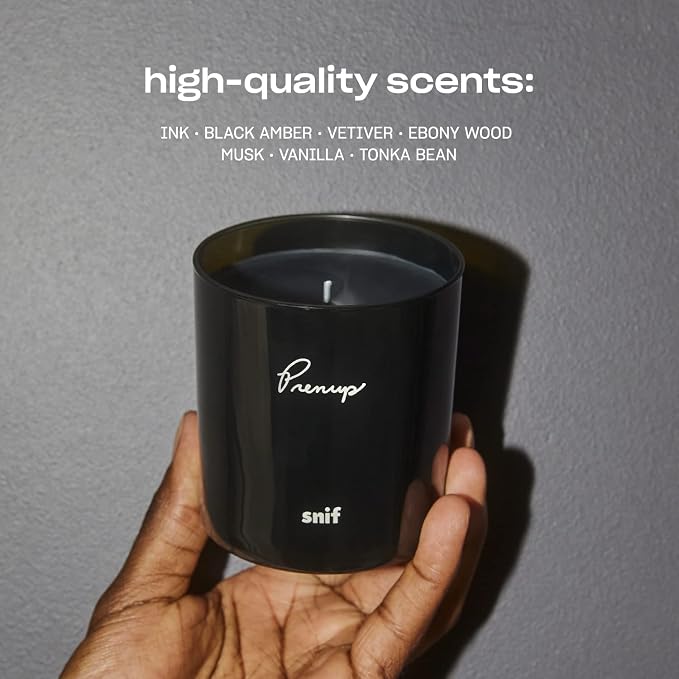 Prenup Luxury Scented Candle by Snif, Musky and Smooth Scent, 50+ Hours, 100% Cotton Fiber Wicks, Soy Wax Blend, Non-Toxic, Vegan, 8.5 oz