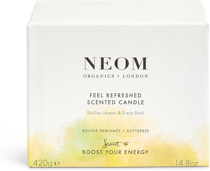 NEOM- Feel Refreshed Scented Candle, 3 Wick | Lemon & Basil | Essential Oil Aromatherapy Candle | Scent to Boost Your Energy