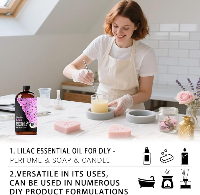 Lilac Essential Oil, Lilac Oil 16 Fl Oz 480 ML for Diffuser Humidifier Yoga Cleaning DIY Candle Soap Making Perfume Gift Essential Oils