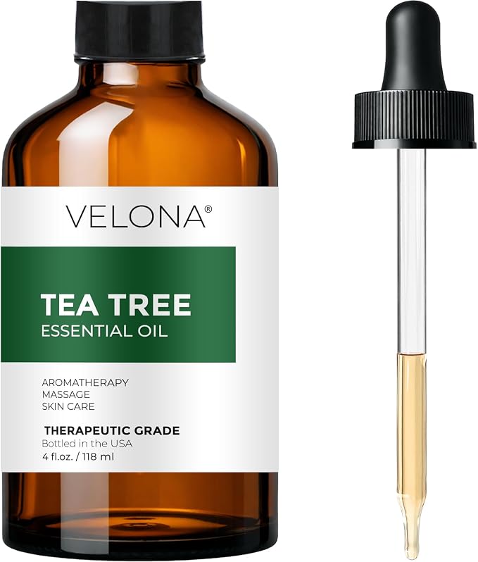 Tea Tree Essential Oil by Velona - 4 Fl Oz | Therapeutic Grade 100% Pure and Natural | for Aromatherapy Diffuser, Massage, Skincare, Haircare, Soapmaking | Undiluted and Multipurpose in Glass Bottle