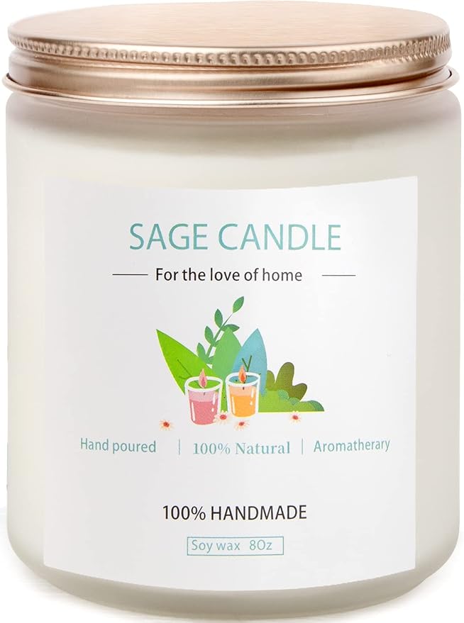 Sage Candle for Cleansing House, 8Oz 45 Hrs Soy Wax Sage Scented Candles for Home Scented Candle, for House Energy Cleansing, Banishing Negative Energy, Purification and Healing,Women Gifts
