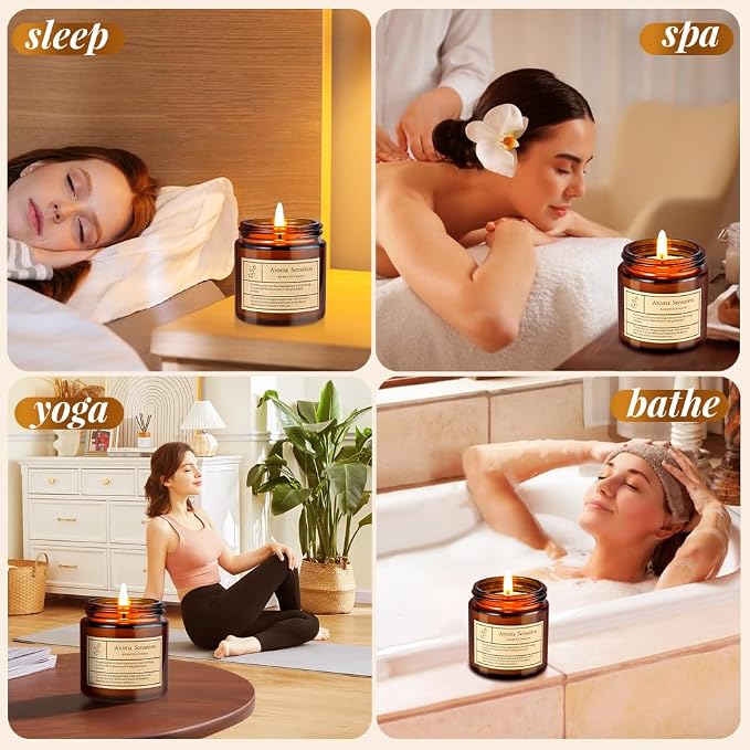 4 Pack Cedar Candles for Home Scented,Amber Jar Aromatherapy Candle Gifts for Women,Scented Candles Set for Mother's Day Christmas Valentine Thanksgiving Brithday Gifts,Soy Wax Candle Set