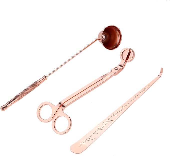 MUXSAM 3 in 1 Candle Tools Candle Accessory Set - Candle Snuffer, Candle Wick Trimmer, Candle Wick Dipper - Candle Cutter Candle Maintenance Kit Gift for Candle Lover(Rose Gold)