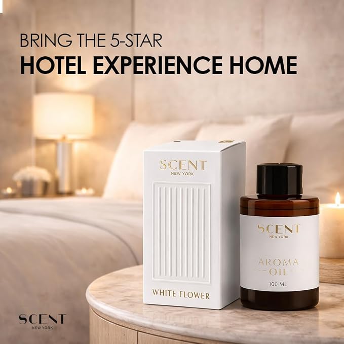 Scent New York White Flower Aroma Oil - Aroma Diffuser Fragnance Oil for Diffuser Refill - Aromatherapy Room Fragnance,Luxury Hotel - Inpired Scent - 3.38 fl oz (100 ml)
