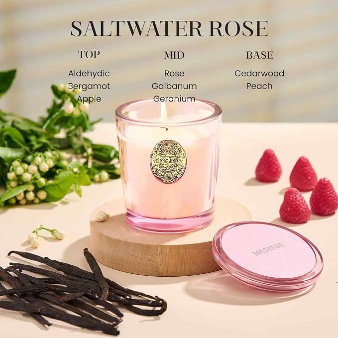 M&SENSE Natural Soy Candle | Saltwater Rose & Pink | 9.2 oz, 50H Burn Time | Candle Gift for Her | Scented Candle for Valentine’s Day