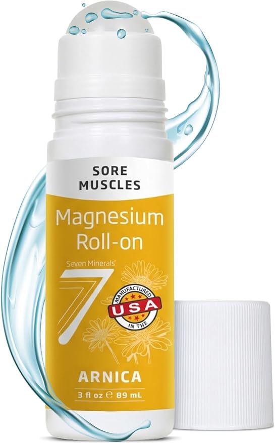 Seven Minerals Magnesium Arnica Roll On Stick - All-Natural Muscle Relaxer for Sore Muscles, Back Pain & Leg Cramps - Arnica Roll On with Magnesium for Fast Acting Pain & Muscle Relief, 3 Fl Oz
