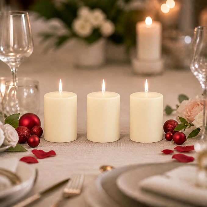 yummi 3" x 4" Ivory Round Pillar Candles - 3 per Pack