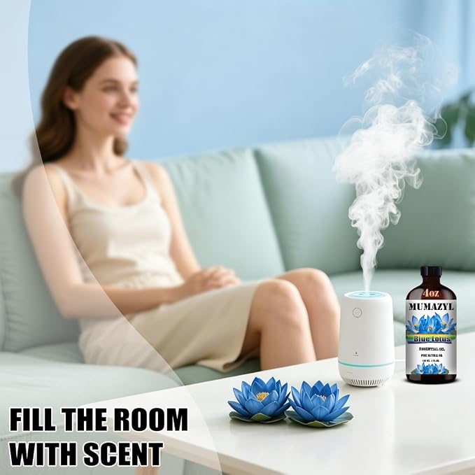 Blue Lotus Essential Oil, Blue Lotus Oil 4 Fl Oz 120ML for Diffuser Humidifier Yoga Cleaning DIY Candle Soap Making MUMAZYL Essential Oils