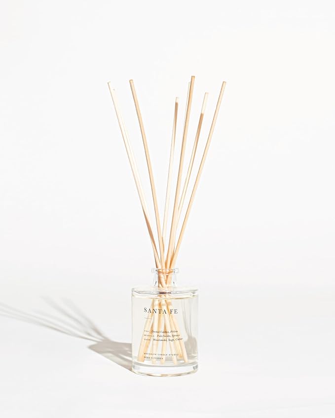 Brooklyn Candle Studio Reed Scent Diffuser - Santa Fe - Relaxing Oil Diffuser, Cactus, Wild Sage & Juniper Fragrance, 8 Rattan Diffuser Reeds, Clean Ingredients - 3.7oz