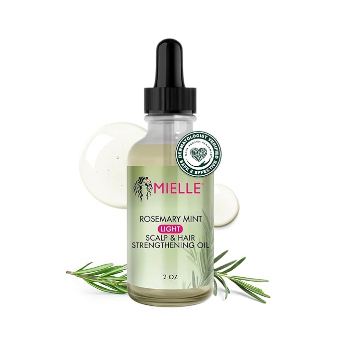 Mielle Organics Rosemary & Mint Light Hair Oil, Split Ends & Dry Scalp Treatment - Infused with Biotin & Essential Oils for Strengthening, Soothing, Moisturizing & Encouraging Longer Hair (2 Oz)