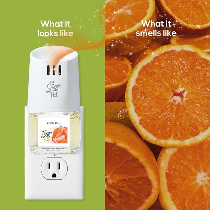 Scent Fill Orange Slice Plug in Air Freshener, Scented Oil Refills, 2 Refills + Diffuser