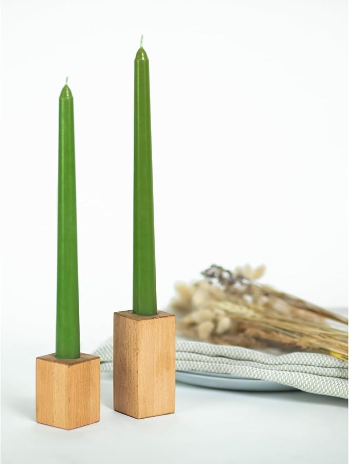 CANDWAX 10 inch Taper Candles - Set of 4 - Dripless, Unscented and Smokeless - Green Tapered Candle Sticks - Perfect for Dinner - Grass Green Candles