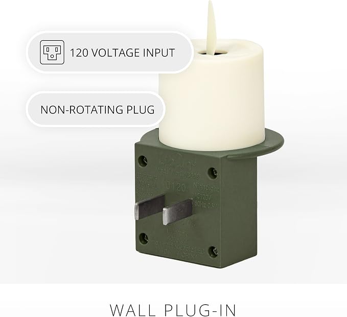 Luminara Flameless Candle Nightlight w/Dusk to Dawn Light Dark Auto Sensor, Loden Green Wall Plug Indoor Night LED Light w/Real-Flame Effect Technology, Bathroom Bedroom Hallway, No Remote Needed