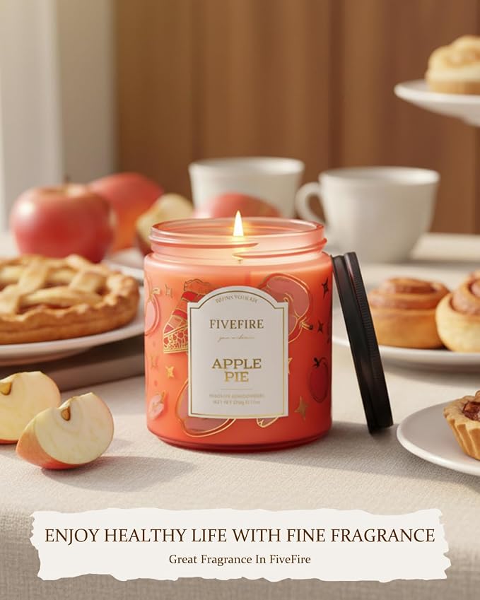 Apple Pie Scented Candles for Kitchen, 13oz Natural Soy Wax 2-Wick Jar, Up to 76-Hour Clean Burn, Warm Bakery Apple Home Fragrance, Gift for Women Men