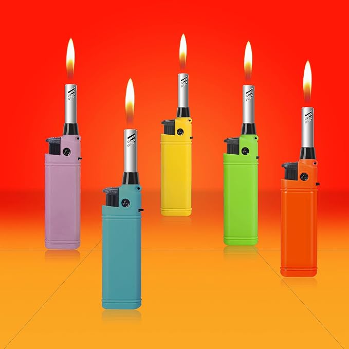 Mini Candle Lighter Multipurpose Lighter Utility Lighters with Extended Wand Handy Refillable for Kitchen Fireplace Pilot Light DIY BBQ Grill Stove 5 Pack (Butane Included)
