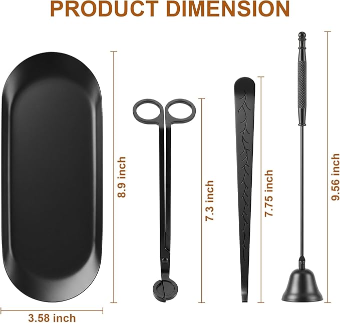tifanso 4-in-1 Candle Care Kit with Wick Trimmer Cutter, Extinguisher Snuffer, Dipper and Storage Tray Plate, Stainless Steel Wick Scissors Accessories with Gift Package for Candle Lovers (Black)