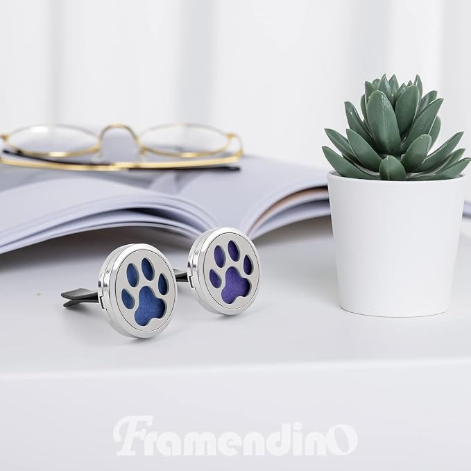Framendino, 2 Pack Dog Paw Print Locket for Essential Oil Diffuser with 20 Felt Refill Pads