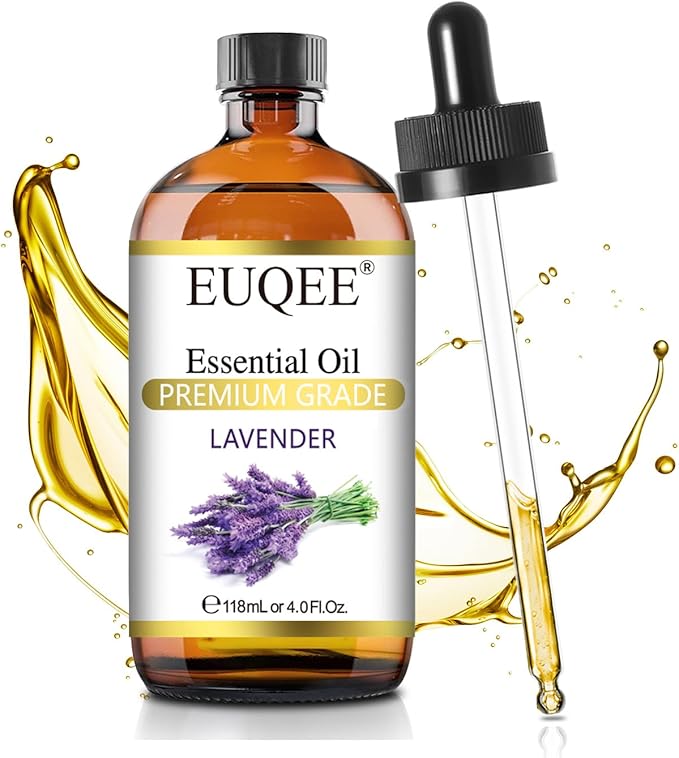 EUQEE Lavender Essential Oil 118mL Lavender Oil Large Capacity Essential Oil with Glass Dropper for Diffuser, DIY Candle - 4Fl. Oz