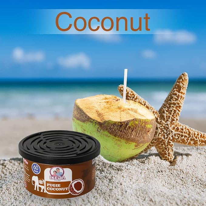 Car Air Freshener: Pugie Coconut Scent | Car Scents | Odor Eliminator Essential | Long-Lasting | Strong Fragrance | For Home Closet | 1.5 Oz | Pack of 4