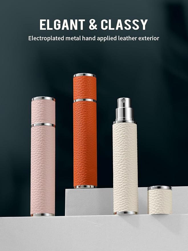 10ML Genuine Leather Atomizer Sprayer for Perfume - Portable Mini Cologne Sprayer for Woman Man - Perfume Travel Refillable Bottle,Travel Essential Fragrance Spray Bottle (White)