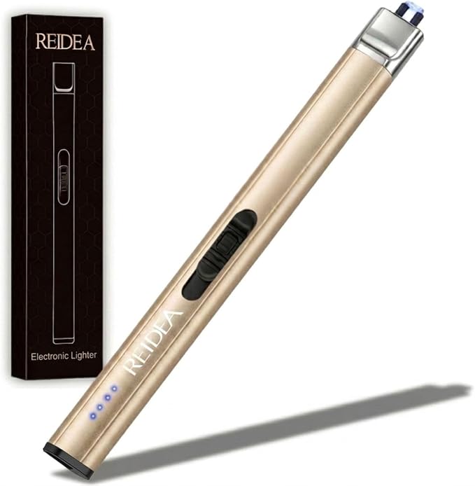 REIDEA Electric Lighter Gifts for Candle Lovers, R1 Pro Retractable Top Windproof Flameless USB Rechargeable Arc Safe for Adults, Champagne Gold