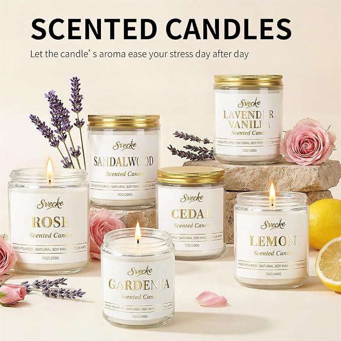 Sandalwood Scented Candle 7oz Soy Wax Jar Candle Long Burning Aromatherapy Candle for Home Bedroom Gift for Women Men Housewarming New Home Gift