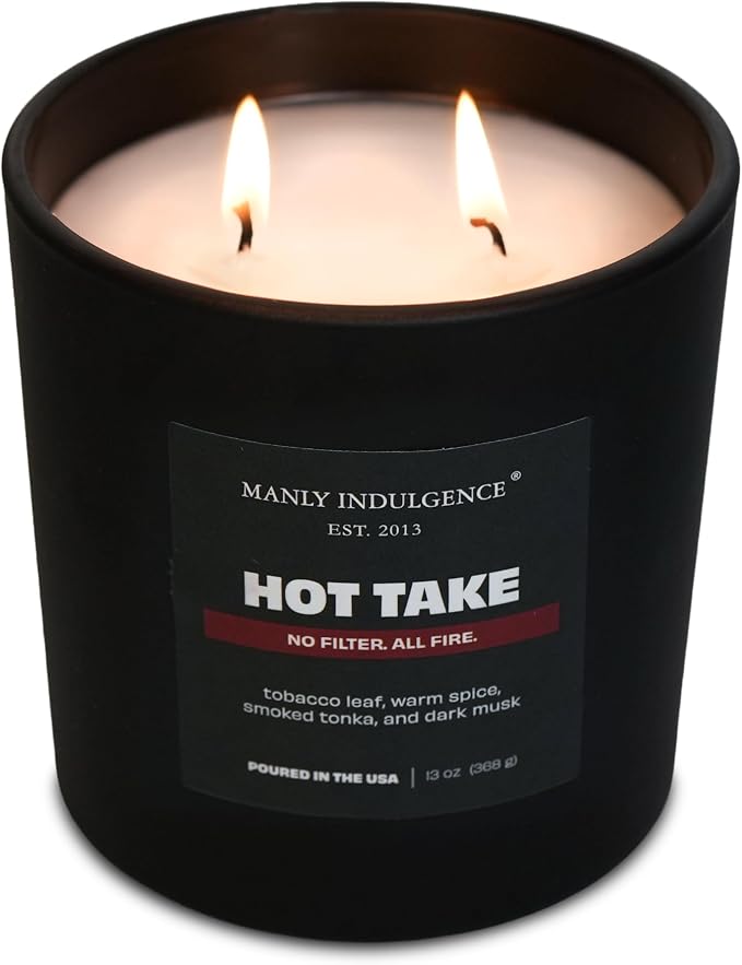 Manly Indulgence Hot Take Scented Candle, 2 Wick, 13 oz, Premium Soy Blend Wax, Candles for Home Scented - Made in The USA