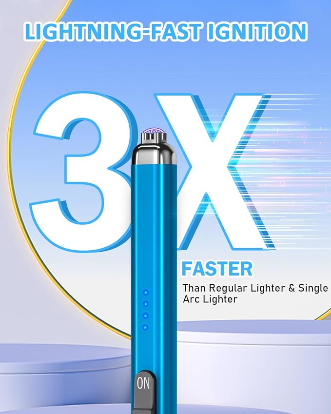 Electric Candle Lighter Valentine's Day Gifts for Women Mom Men Dual Arc USB Rechargeable Windproof Lighter for Candle BBQ Birthday Camping Gift Idals (Sapphire Blue)