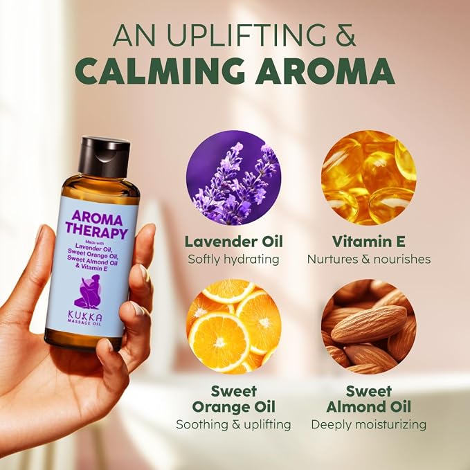 Kukka Aromatherapy Massage Oil for Massage Therapy - 3.38 Fl Oz - Full Body Oil Relaxing, Lavender, Orange, for Women & Men - Spa Quality & Deeply Moisturizing