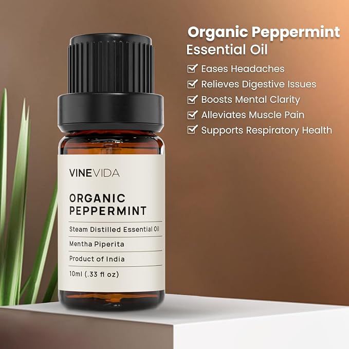 VINEVIDA Organic Peppermint Essential Oil 10 mL - Undiluted Candle Oil Scent for DIY Candlemaking and Soap Making