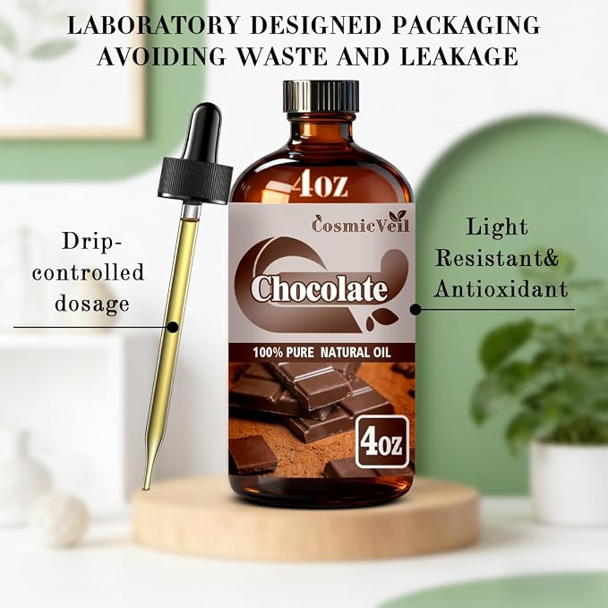 Chocolate Essential Oil for Aroma Diffuser,Humidifier,Home Fragrance,Cleaning,Body Care,Massage,Yoga,DIY Candle,DIY Soap CosmicVeil（Chocolate，4 Fl Oz (Pack of 1)）